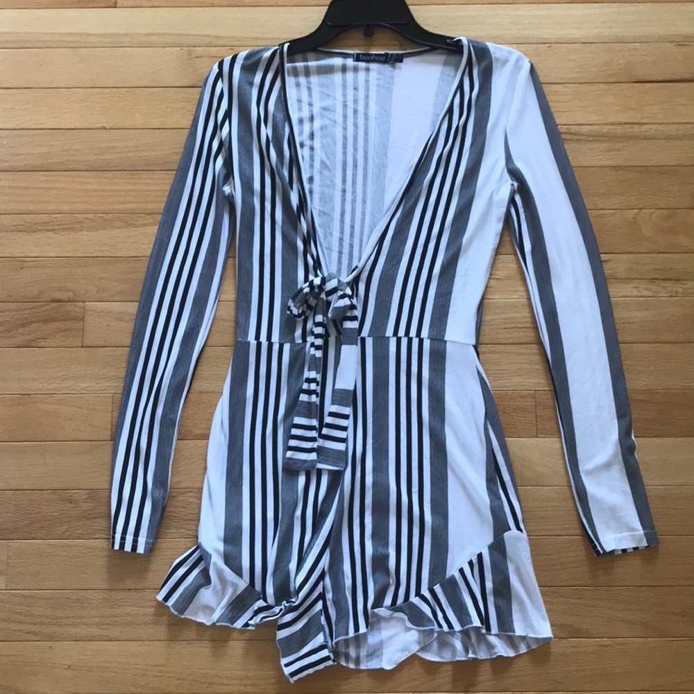 boohoo striped romper dress